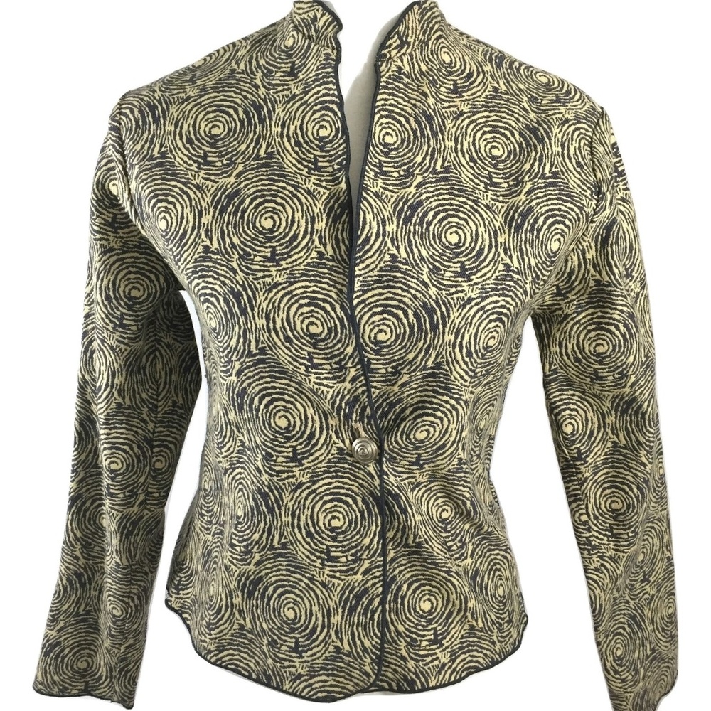 Khangura Swirly Print Jacket Size XS Gray Khaki Fitted